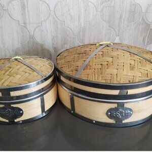 2x Bamboo Steamer Bastet for cooking dumpling and vegetables home use stainless